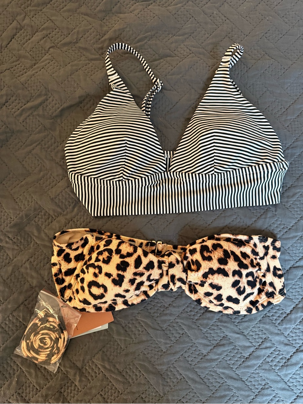 aerie Black & White Striped Bralette + Leopard Print Bandeau Set